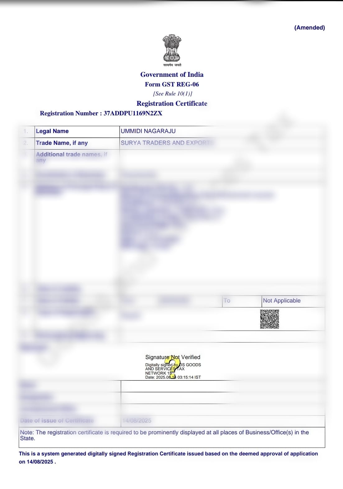 Registration Certificate